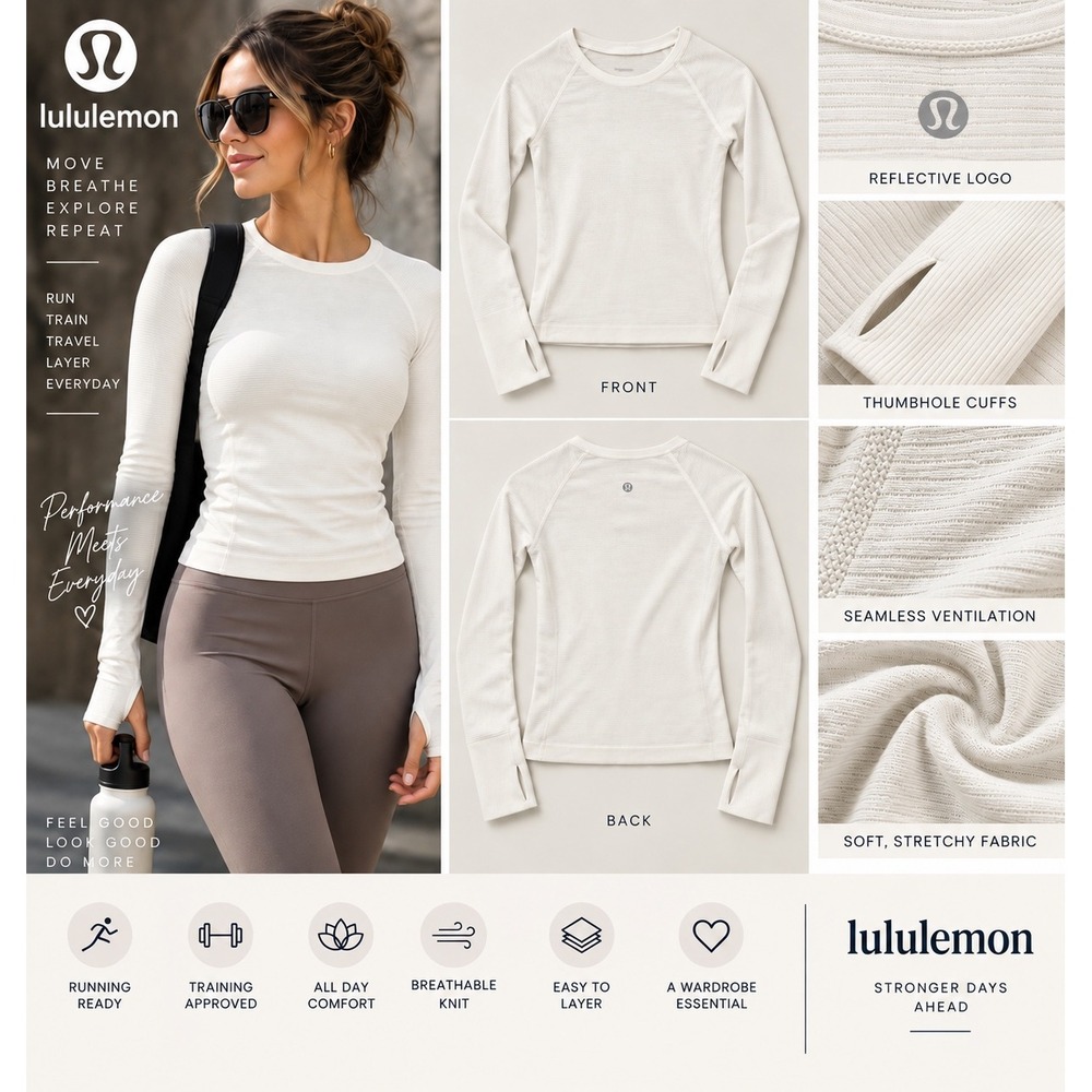 Lululemon Swiftly Tech Long Sleeve 2.0 Shirt White Thumbholes Size 2-4